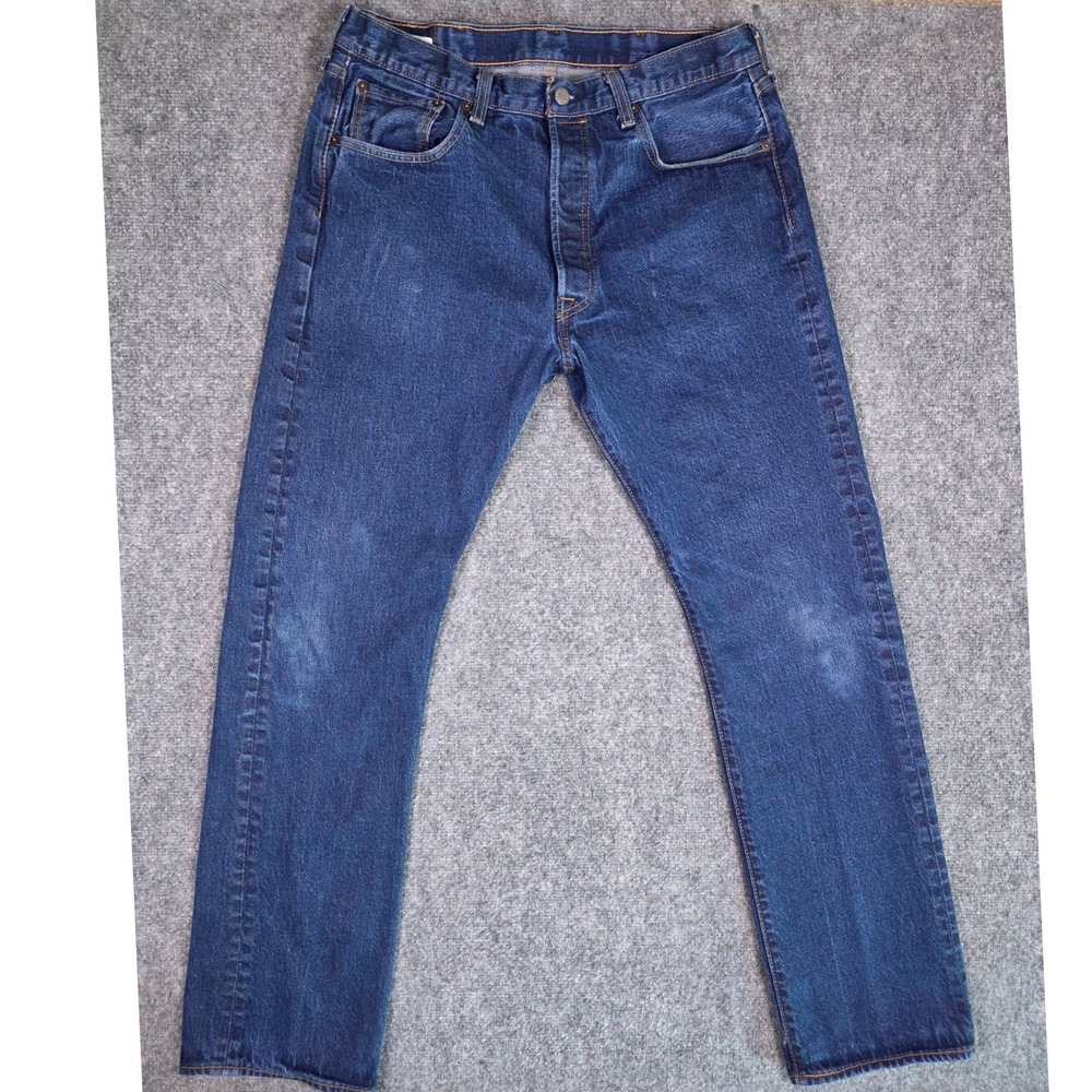 Levi's 501 Original Fit Jeans Mens 34x33 Dark Wash Blue Straight Leg Button‎ Fly